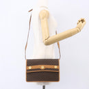 CELINE Macadam Canvas Shoulder Bag PVC Leather Brown Gold Auth BA8389-21