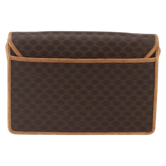 CELINE Macadam Canvas Shoulder Bag PVC Leather Brown Gold Auth BA8389