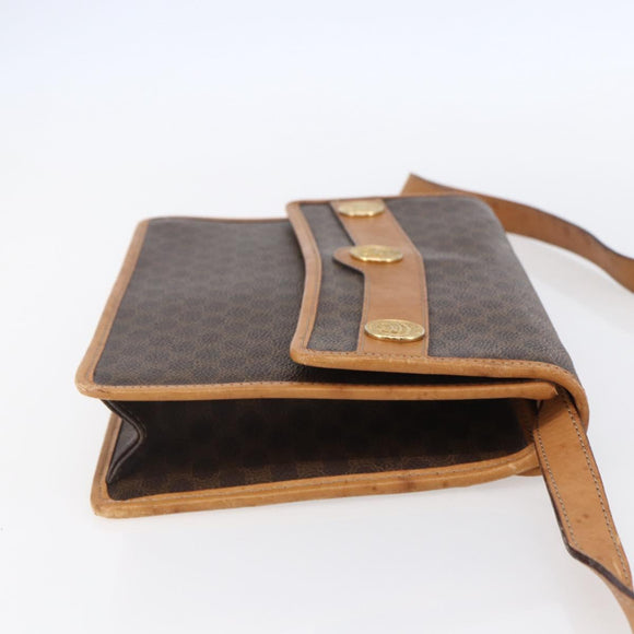 CELINE Macadam Canvas Shoulder Bag PVC Leather Brown Gold Auth BA8389