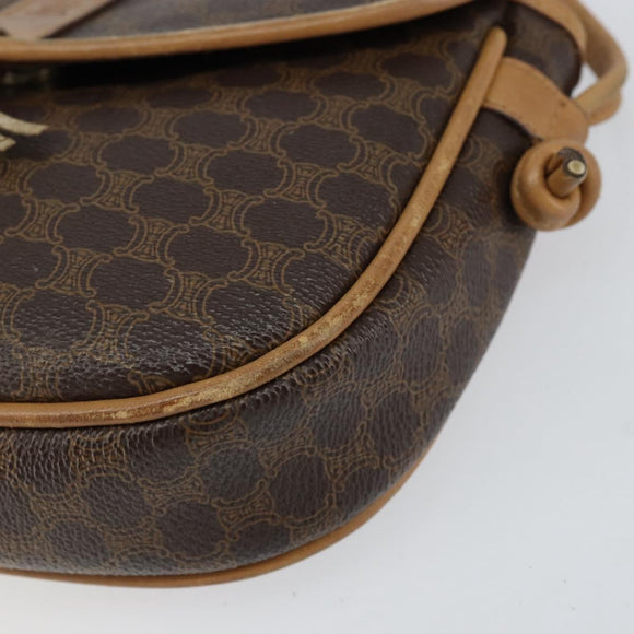 CELINE Macadam Canvas Shoulder Bag PVC Leather Brown Gold Auth BA8390