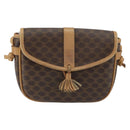 CELINE Macadam Canvas Shoulder Bag PVC Leather Brown Gold Auth BA8390-13