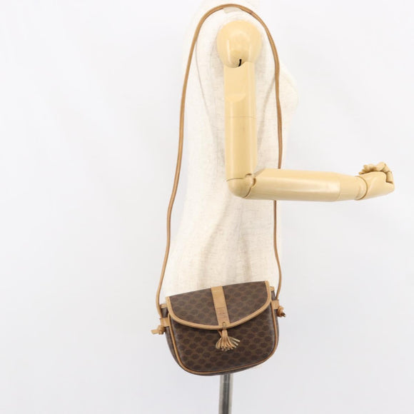 CELINE Macadam Canvas Shoulder Bag PVC Leather Brown Gold Auth BA8390