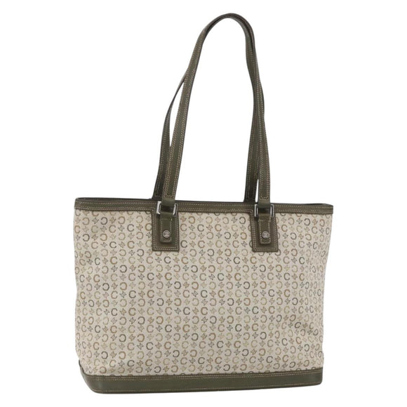 CELINE C Macadam Canvas Tote Bag Green Silver Auth BA8391