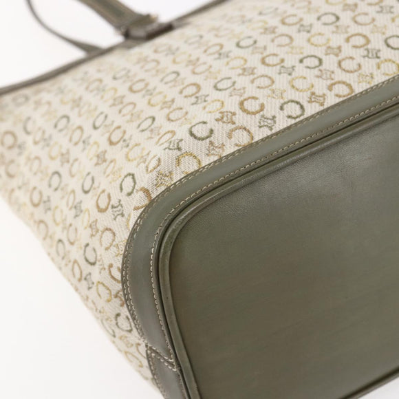 CELINE C Macadam Canvas Tote Bag Green Silver Auth BA8391