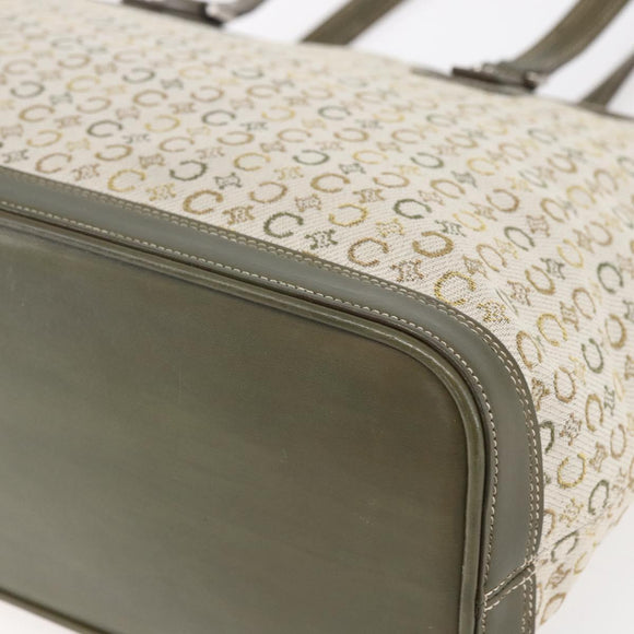 CELINE C Macadam Canvas Tote Bag Green Silver Auth BA8391