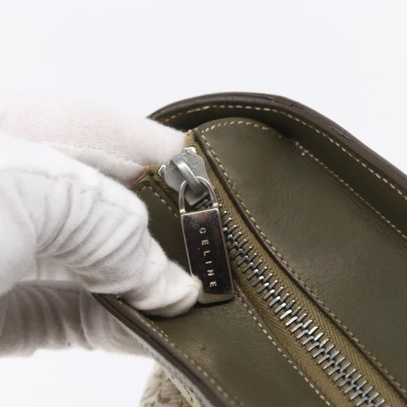 CELINE C Macadam Canvas Tote Bag Green Silver Auth BA8391