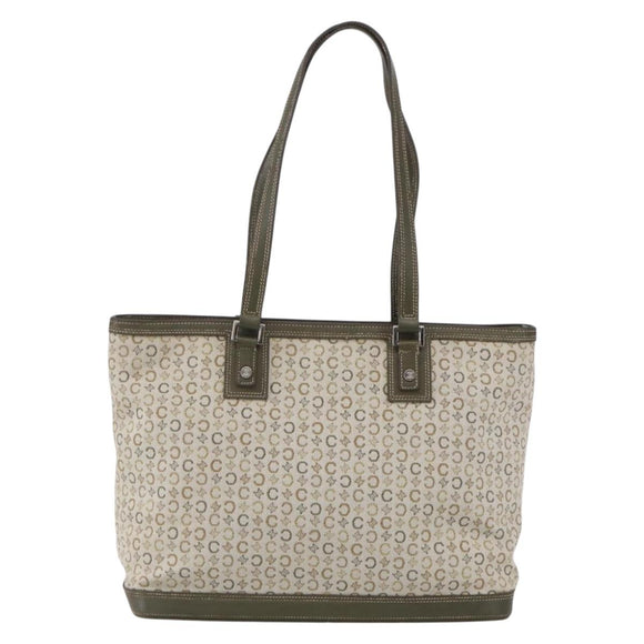 CELINE C Macadam Canvas Tote Bag Green Silver Auth BA8391