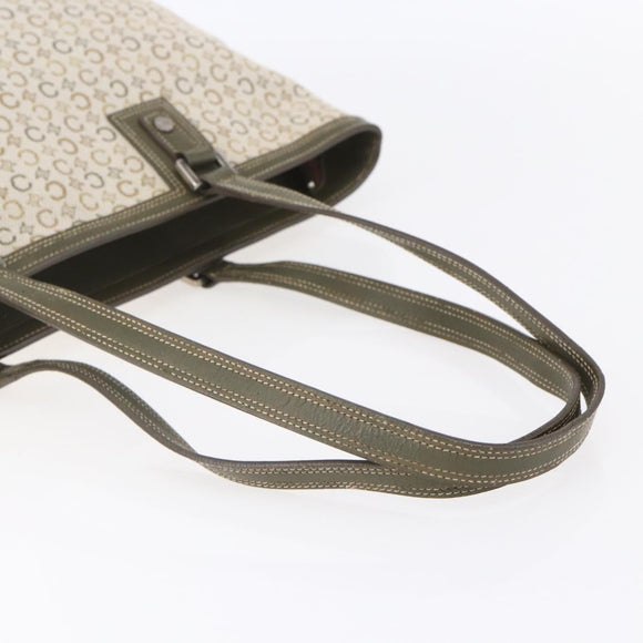 CELINE C Macadam Canvas Tote Bag Green Silver Auth BA8391