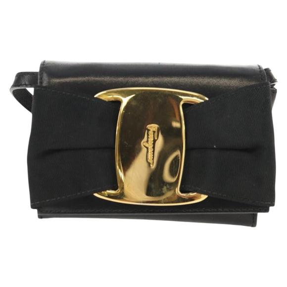 Salvatore Ferragamo Vala Shoulder Bag Leather Black Gold Auth BA8393V