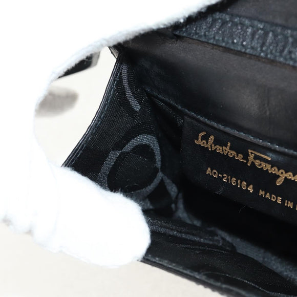 Salvatore Ferragamo Vala Shoulder Bag Leather Black Gold Auth BA8393V