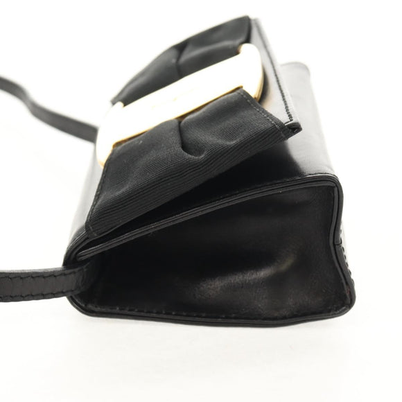 Salvatore Ferragamo Vala Shoulder Bag Leather Black Gold Auth BA8393V