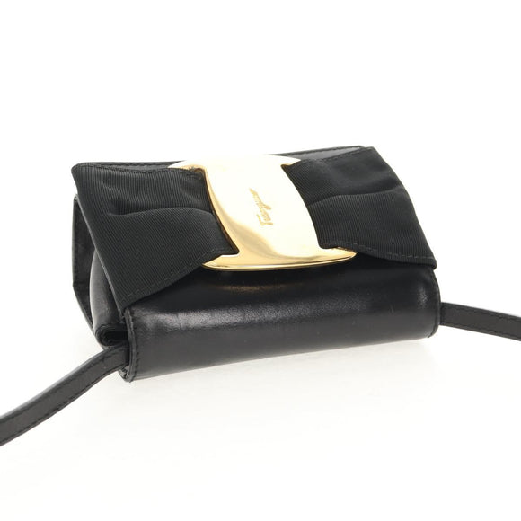 Salvatore Ferragamo Vala Shoulder Bag Leather Black Gold Auth BA8393V
