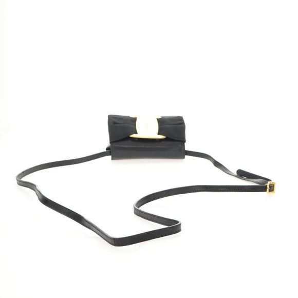 Salvatore Ferragamo Vala Shoulder Bag Leather Black Gold Auth BA8393V