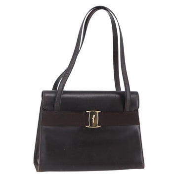 Salvatore Ferragamo Vala Tote Bag Leather Brown Gold Auth BA8394