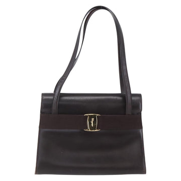 Salvatore Ferragamo Vala Tote Bag Leather Brown Gold Auth BA8394 - 0