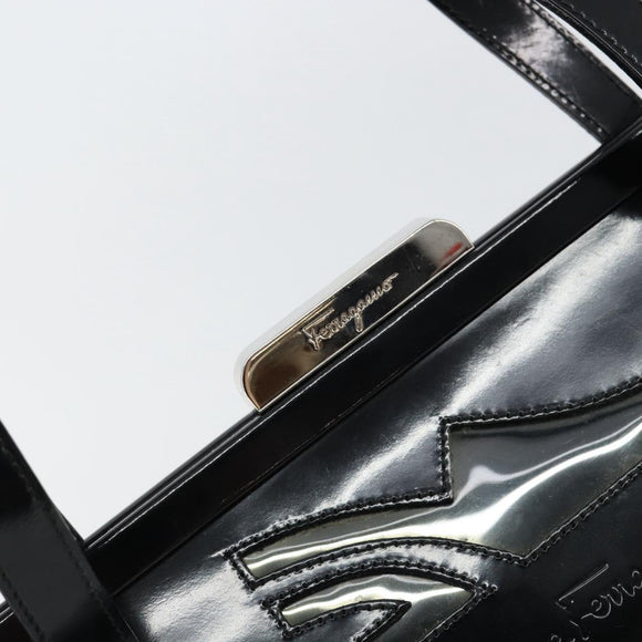Salvatore Ferragamo Tote Bag Enamel Black Silver Auth BA8395