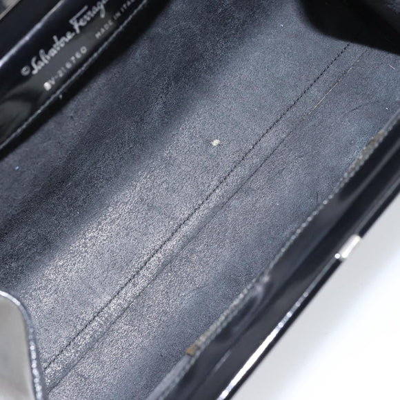 Salvatore Ferragamo Tote Bag Enamel Black Silver Auth BA8395