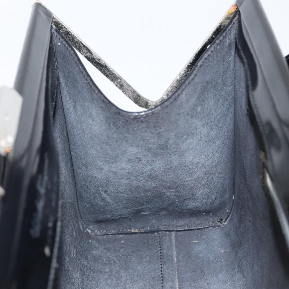 Salvatore Ferragamo Tote Bag Enamel Black Silver Auth BA8395