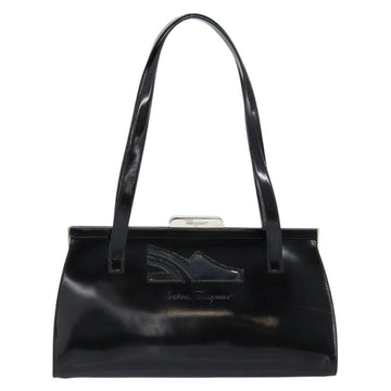Salvatore Ferragamo Tote Bag Enamel Black Silver Auth BA8395 - 0