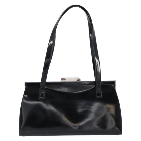 Salvatore Ferragamo Tote Bag Enamel Black Silver Auth BA8395