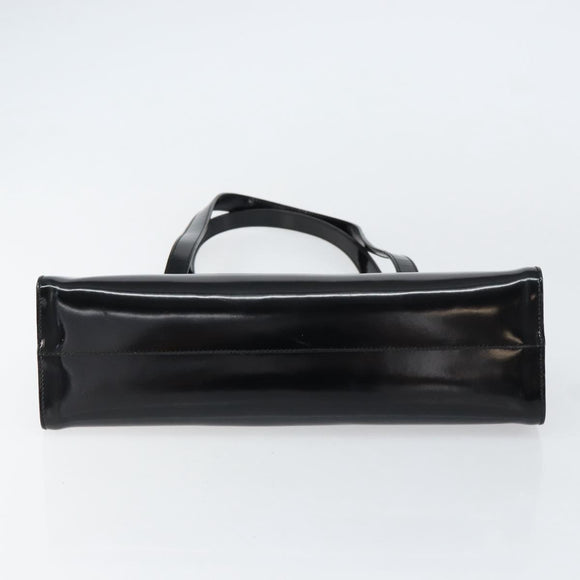 Salvatore Ferragamo Tote Bag Enamel Black Silver Auth BA8395