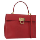 Salvatore Ferragamo Gancini Hand Bag Leather 2way Red Gold Auth BA8396-1