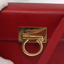 Salvatore Ferragamo Gancini Hand Bag Leather 2way Red Gold Auth BA8396-19
