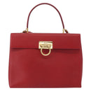 Salvatore Ferragamo Gancini Hand Bag Leather 2way Red Gold Auth BA8396-13