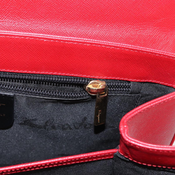 Salvatore Ferragamo Gancini Hand Bag Leather 2way Red Gold Auth BA8396