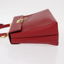 Salvatore Ferragamo Gancini Hand Bag Leather 2way Red Gold Auth BA8396-4
