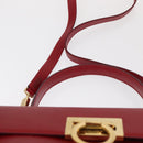 Salvatore Ferragamo Gancini Hand Bag Leather 2way Red Gold Auth BA8396-14