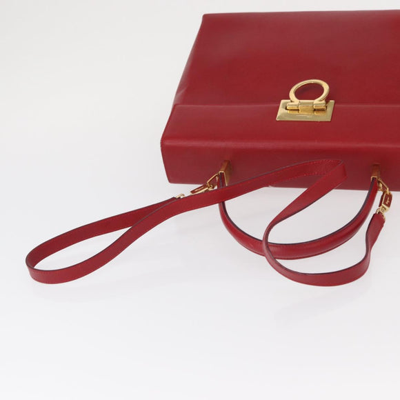 Salvatore Ferragamo Gancini Hand Bag Leather 2way Red Gold Auth BA8396