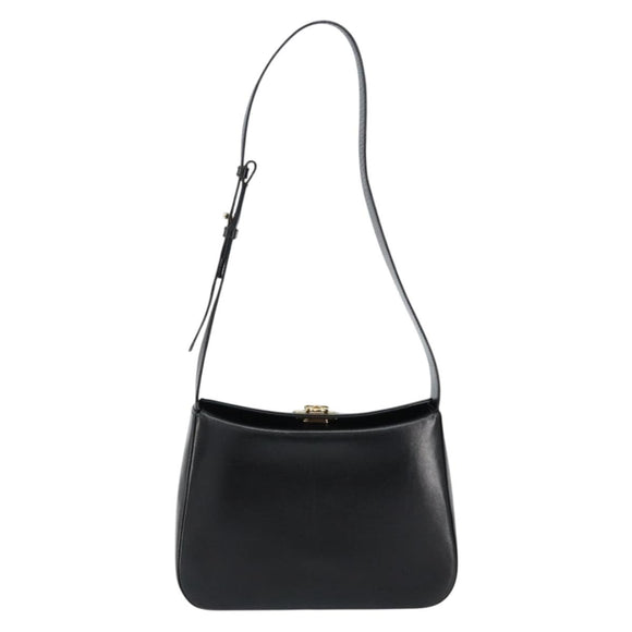Salvatore Ferragamo Gancini Shoulder Bag Leather Black Gold Auth BA8397