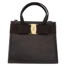 Salvatore Ferragamo Vala Hand Bag Leather 2way Brown Gold Auth BA8398-13