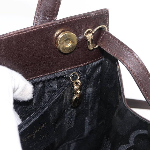 Salvatore Ferragamo Vala Hand Bag Leather 2way Brown Gold Auth BA8398