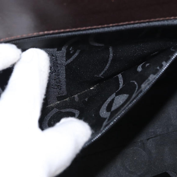 Salvatore Ferragamo Vala Hand Bag Leather 2way Brown Gold Auth BA8398