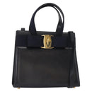 Salvatore Ferragamo Vala Hand Bag Leather 2way Navy Gold Auth BA8399-1