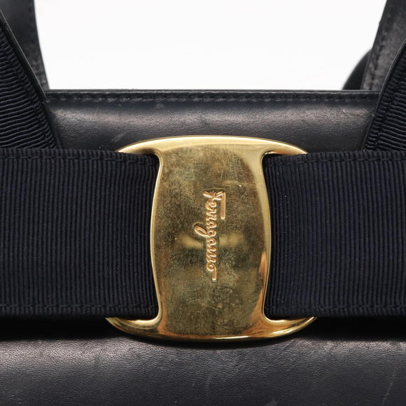 Salvatore Ferragamo Vala Hand Bag Leather 2way Navy Gold Auth BA8399