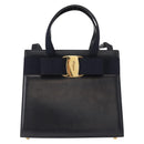 Salvatore Ferragamo Vala Hand Bag Leather 2way Navy Gold Auth BA8399-2