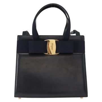 Salvatore Ferragamo Vala Hand Bag Leather 2way Navy Gold Auth BA8399 - 0