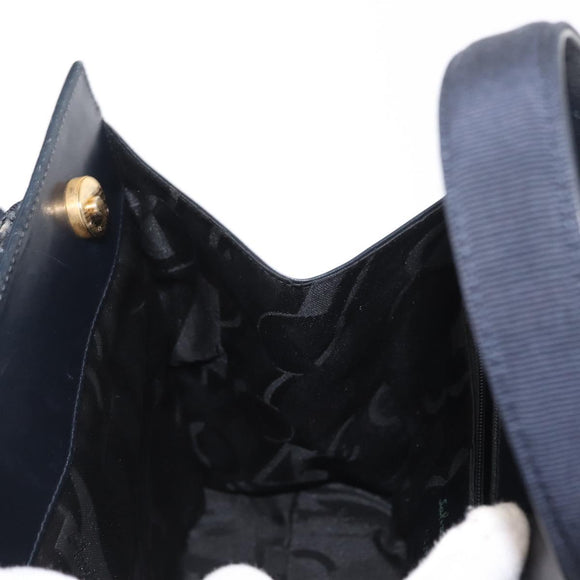 Salvatore Ferragamo Vala Hand Bag Leather 2way Navy Gold Auth BA8399