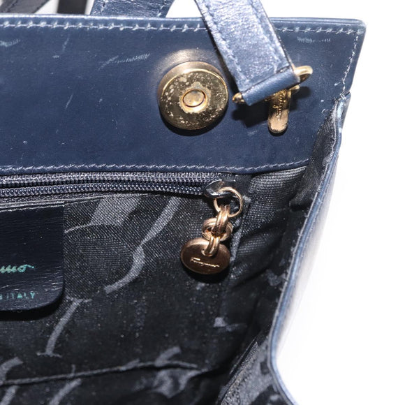 Salvatore Ferragamo Vala Hand Bag Leather 2way Navy Gold Auth BA8399