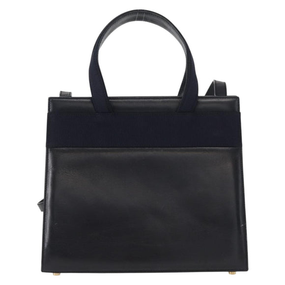 Salvatore Ferragamo Vala Hand Bag Leather 2way Navy Gold Auth BA8399