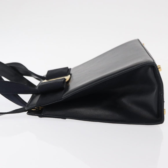 Salvatore Ferragamo Vala Hand Bag Leather 2way Navy Gold Auth BA8399