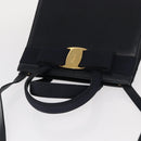 Salvatore Ferragamo Vala Hand Bag Leather 2way Navy Gold Auth BA8399-6