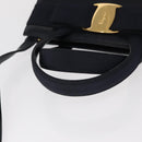 Salvatore Ferragamo Vala Hand Bag Leather 2way Navy Gold Auth BA8399-7