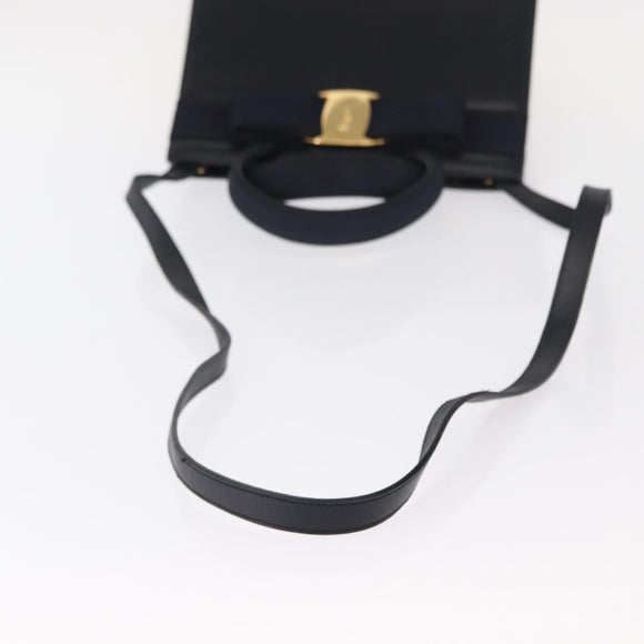 Salvatore Ferragamo Vala Hand Bag Leather 2way Navy Gold Auth BA8399