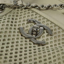 CHANEL Chain Hand Bag Leather 2way White Silver CC Auth BA840V-19