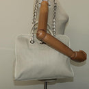 CHANEL Chain Hand Bag Leather 2way White Silver CC Auth BA840V-28