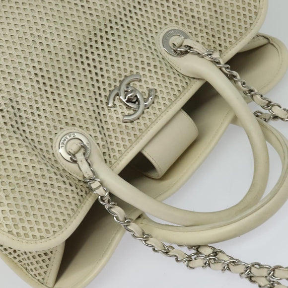 CHANEL Chain Hand Bag Leather 2way White Silver CC Auth BA840V